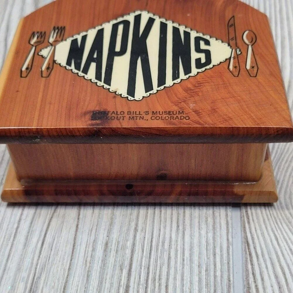 Buffalo Bills Museum Napkin Holder Cedar Wood Brown Vintage‎ Souvenir Colorado